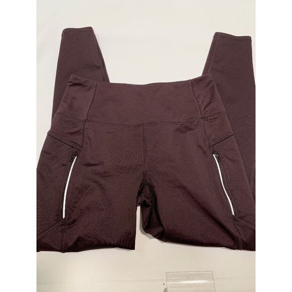 Hind Women's Athletic Elastic Waist Zippered Pocket Slim-Fit Brown Leggings Size - Picture 1 of 4